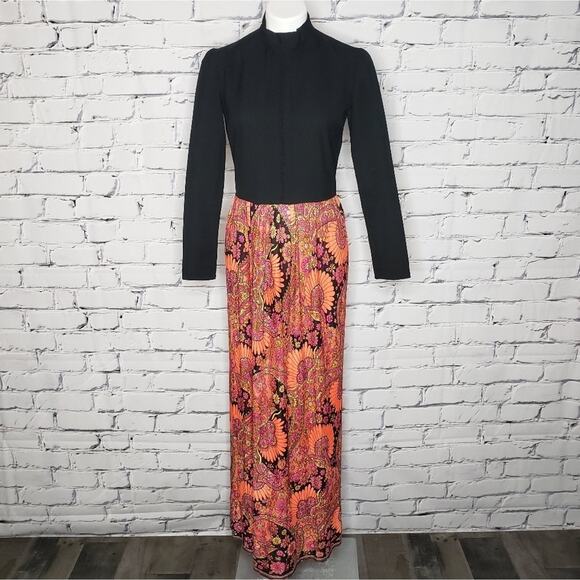 Vintage Neon Paisley Floral Maxi Dress, size Small - Picture 3 of 8